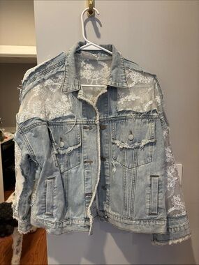 Light Wash Denim Jacket with Lace